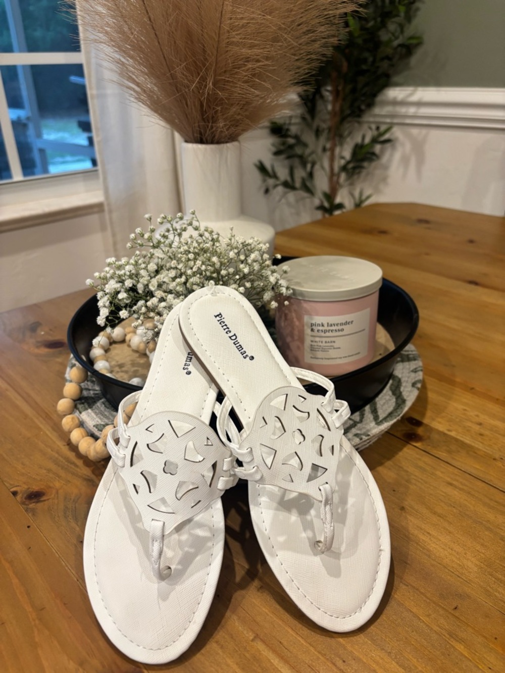 Pierre Dumas White Laser-Cut Thong Sandals